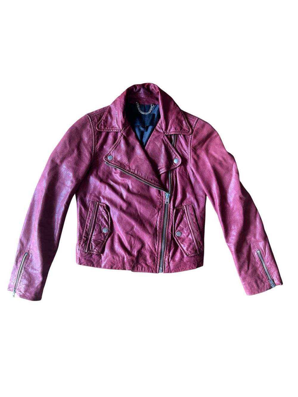 J. Crew Collection XXXS Leather Moto Jacket Red Burgundy